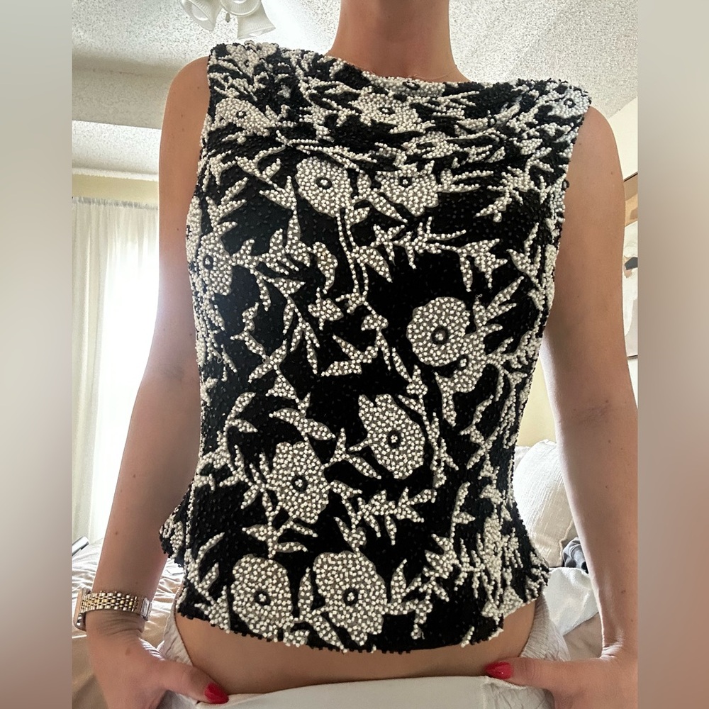 Elegant Black and White Floral Women's Top